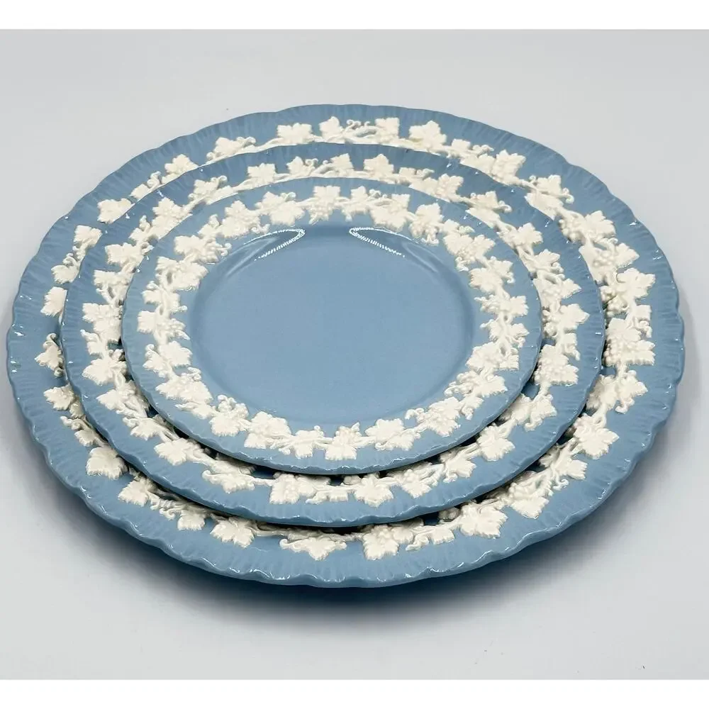 Wedgwood Embossed Queens Ware 3pc Dinner Salad Dessert Plates United Kingdom